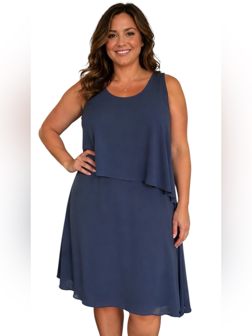 Chico's Olivia Knee Length Sleeveless Layered Midi Dress in Colonial Coast